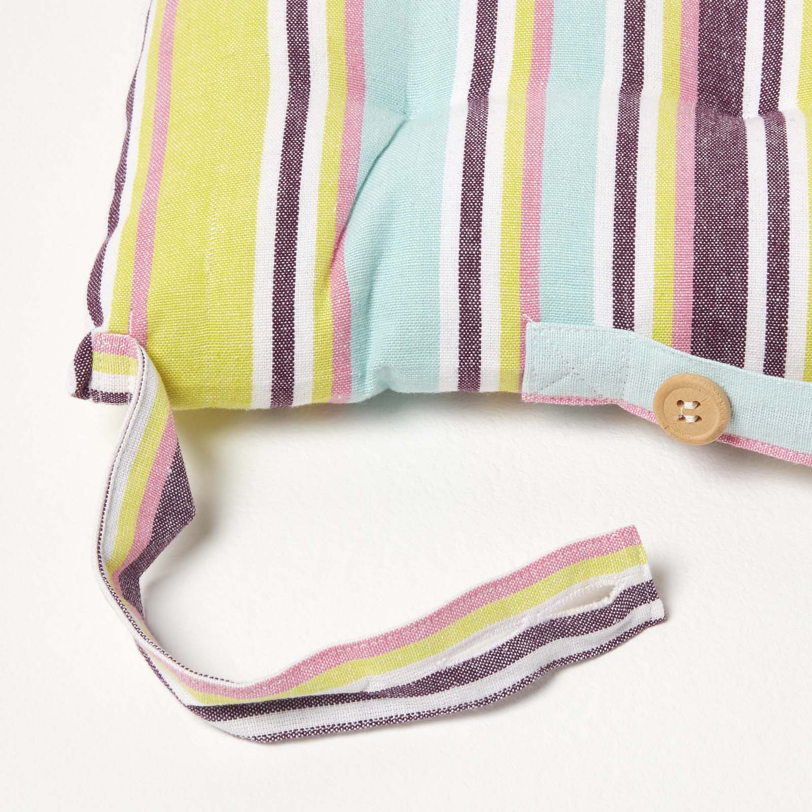 Striped Seat Pad With Button Straps 100% Cotton, 40 X 40 Cm | Set-of-4 | Osaka Green