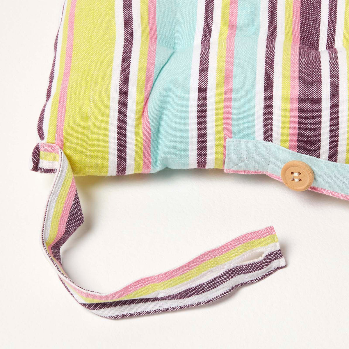 Striped Seat Pad With Button Straps 100% Cotton, 40 X 40 Cm | Set of 4 | Osaka Green