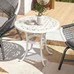 Outsunny 60cm Round Garden Table With Cast Aluminium Frame, White