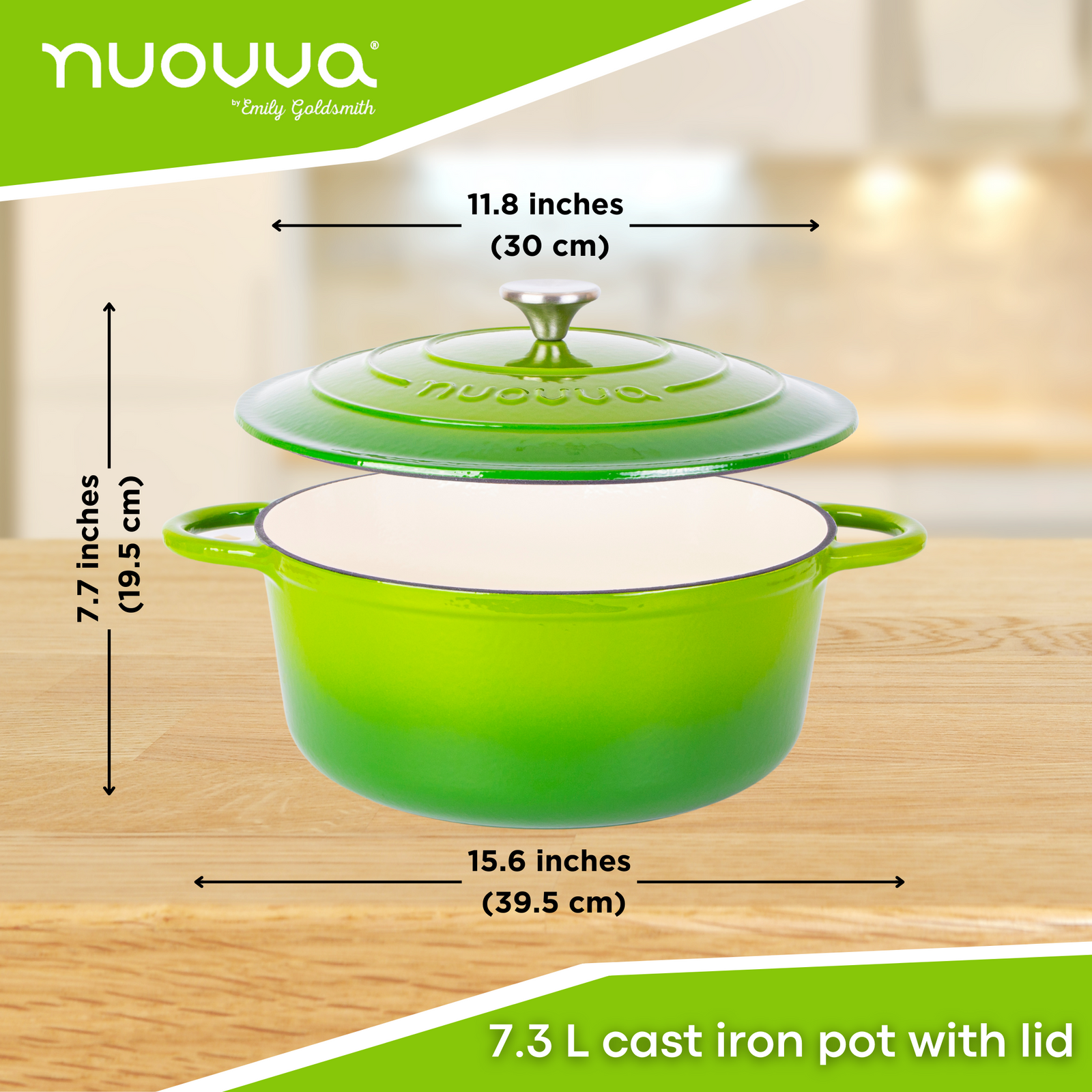 Cast Iron Dutch Oven Casserole Pot With Lid - 30cm (6.9l) | Green