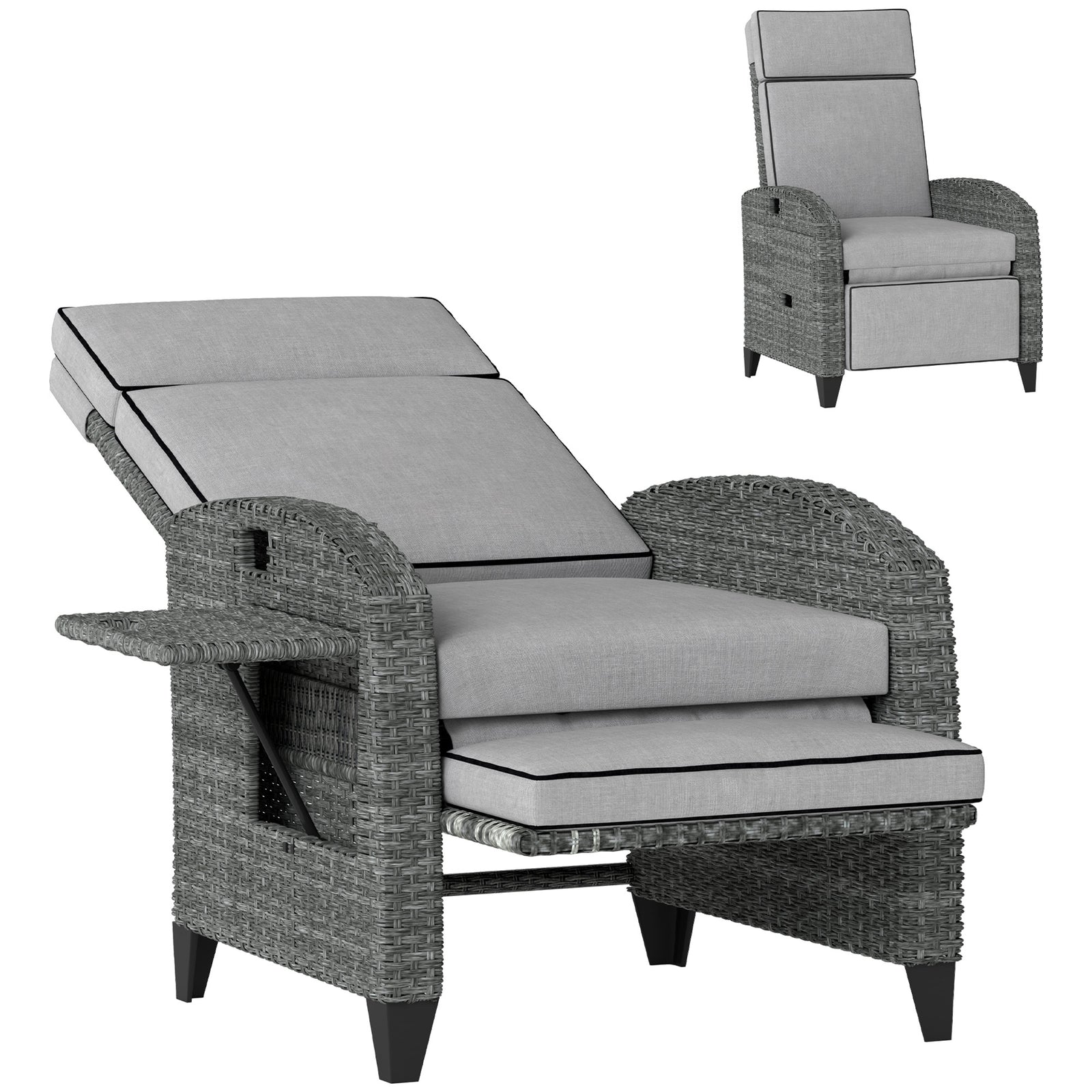 Outdoor Recliner Chair W/ Cushion Rattan Reclining Lounge