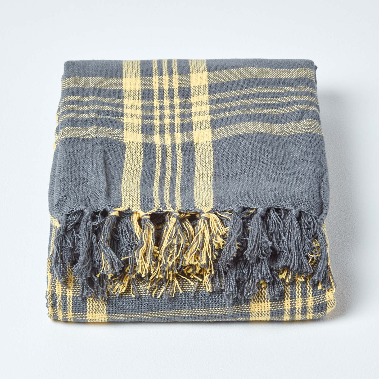 Tartan Check Sofa And Bed Throw | 150cm x 200cm | Yellow & Grey
