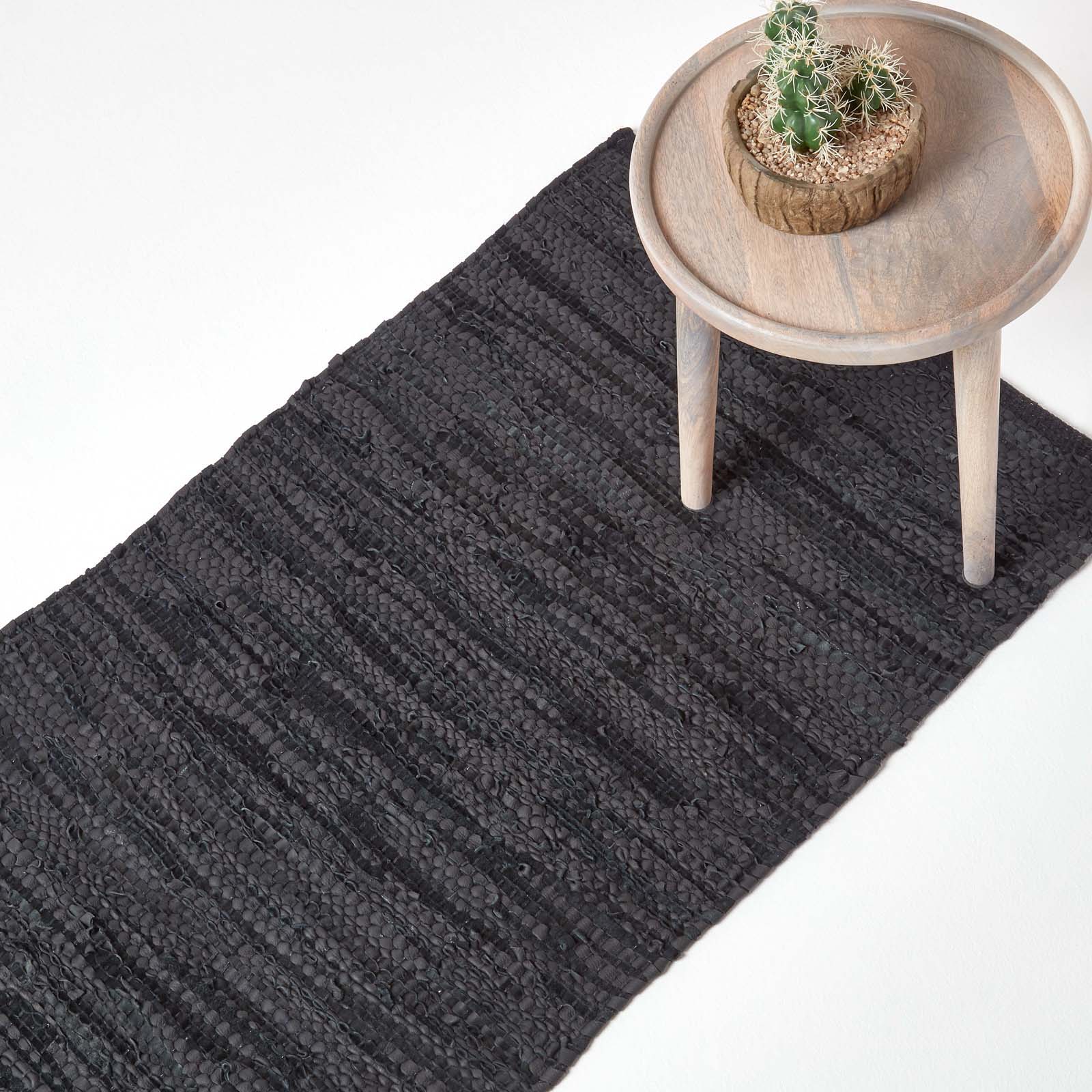 Denver Leather Woven Rug | 200cm | Black
