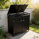 Double Wheelie Bin Storage Shed – Galvanized Steel Rubbish Bin Store For With Lockable Door & Lift-up Lids