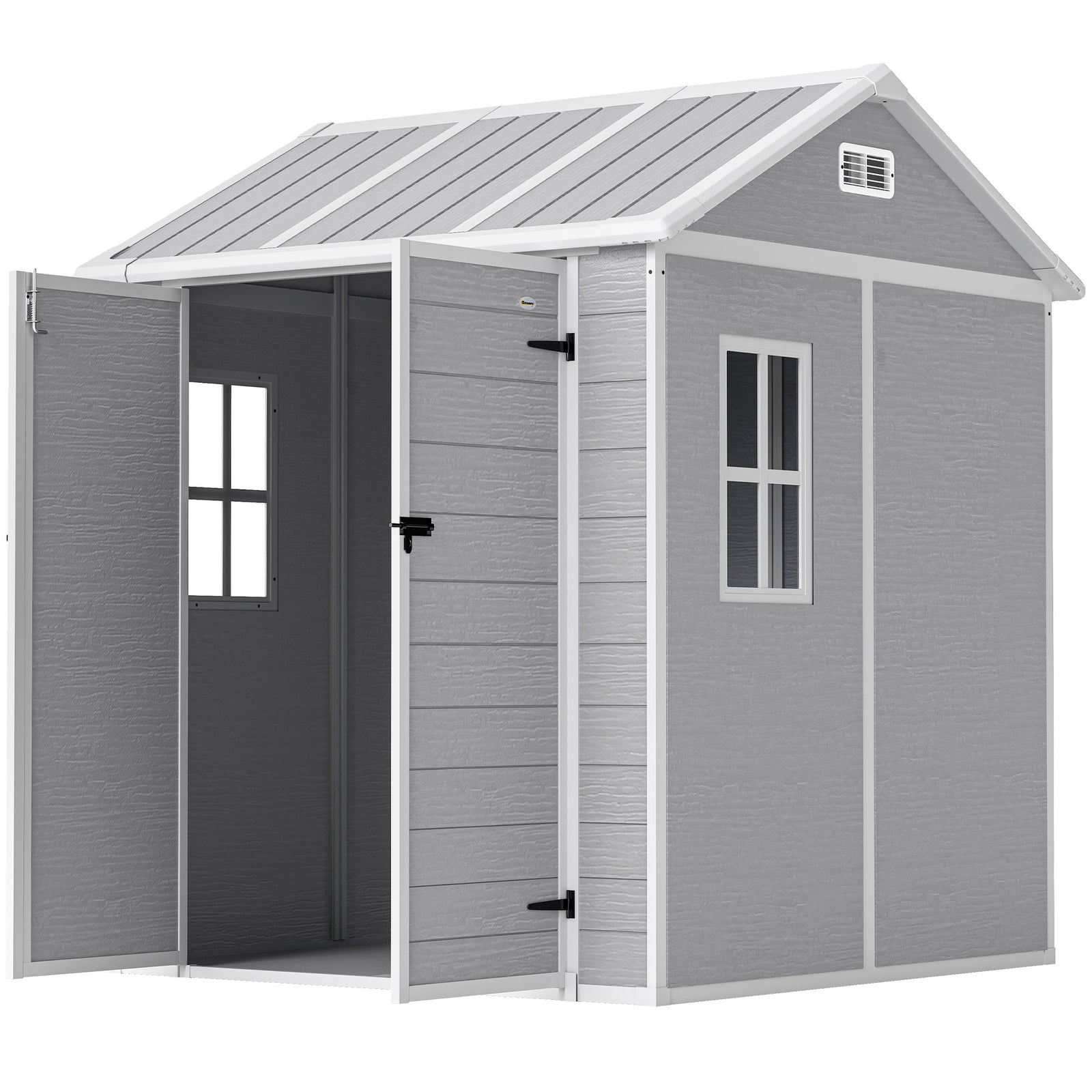 6 X 6ft Plastic Garden Shed With Floor, Window, Vents, Grey