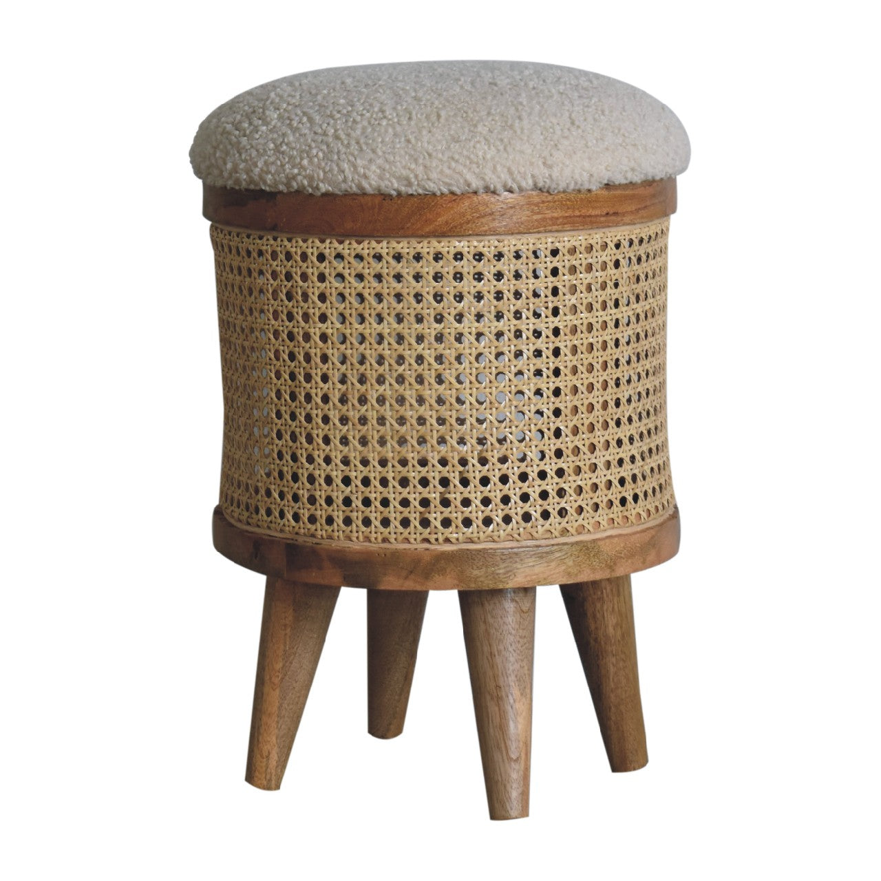 Solid Mango Wood Cream Boucle Larissa Footstool