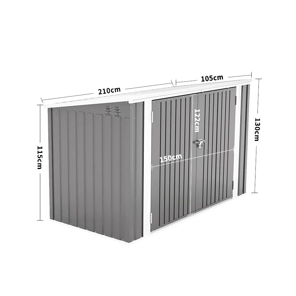 Garden Storage Shed Bike Metal Pent Tool Shed House Galvanized Steel Can Put 3-4 Bicycles (d105x W210x H130cm) | Grey