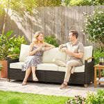 3 Seater Rattan Garden Sofa With Cushioned Wide Seats | Brown