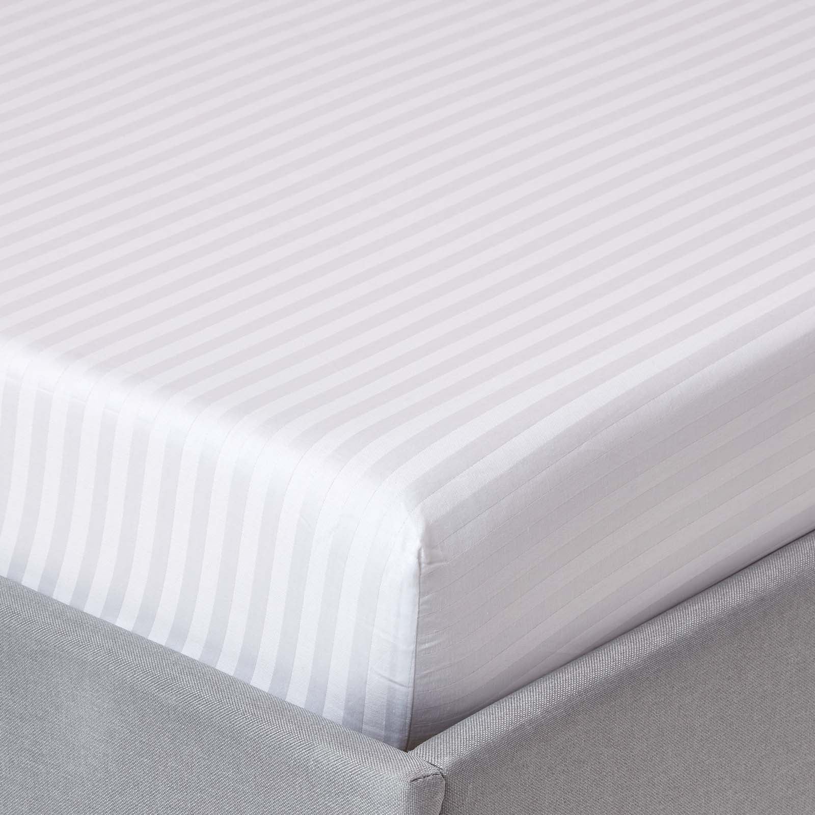 Egyptian Cotton Satin Stripe Fitted Sheet 330 Tc | Double | White