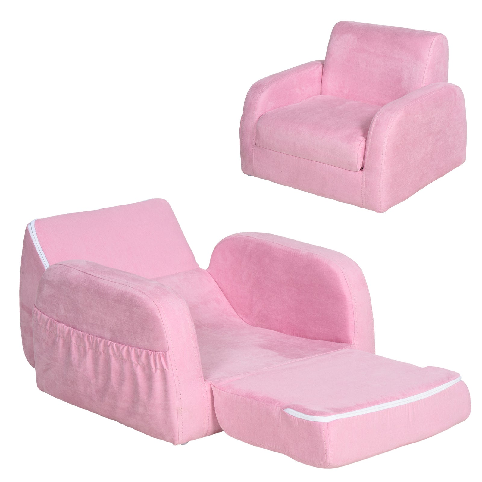 2 In 1 Kids Armchair Sofa Bed Fold Out Padded Wood Frame Bedroom | Pink