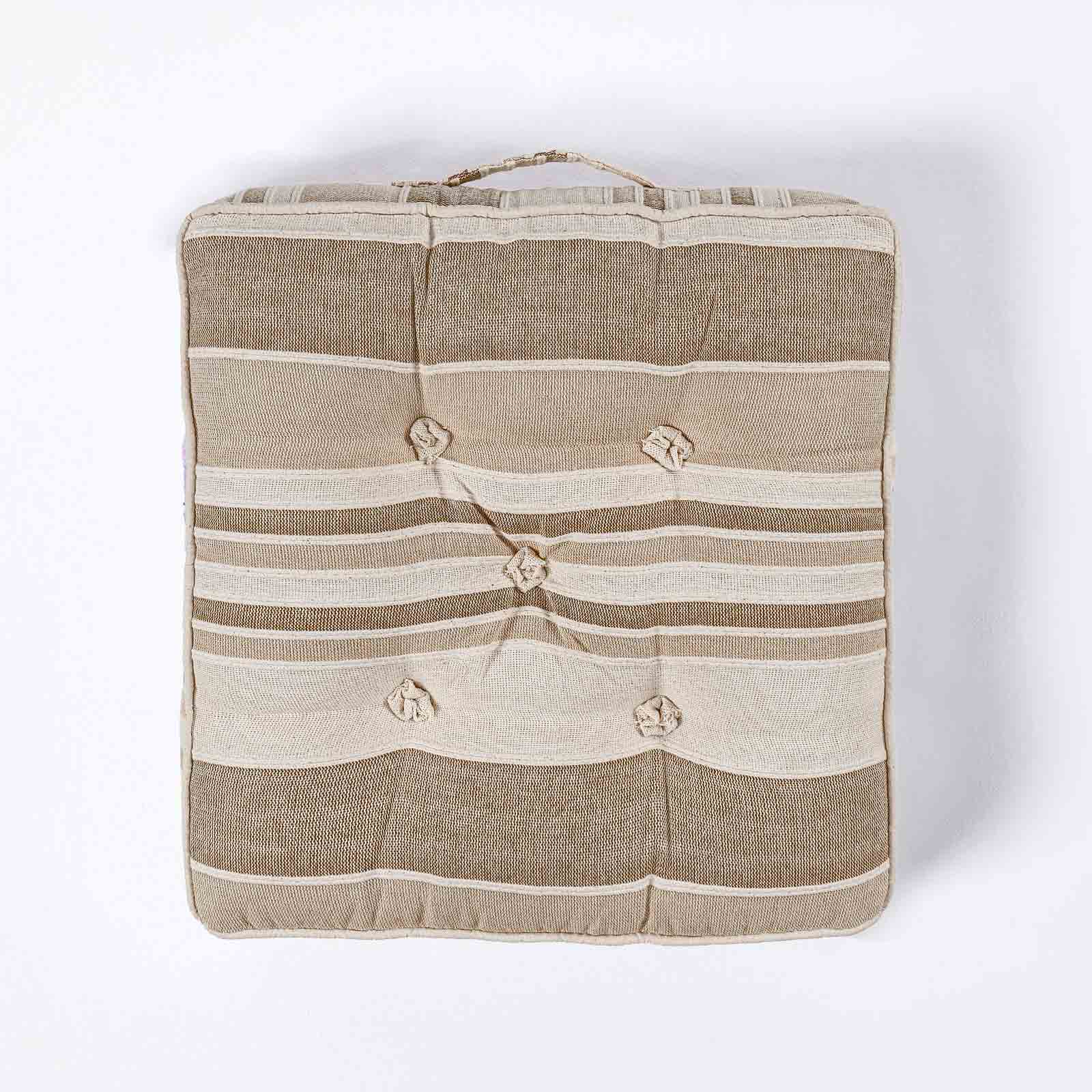 Morocco Striped Cotton Floor Cushion | 40cm x 40cm | Beige