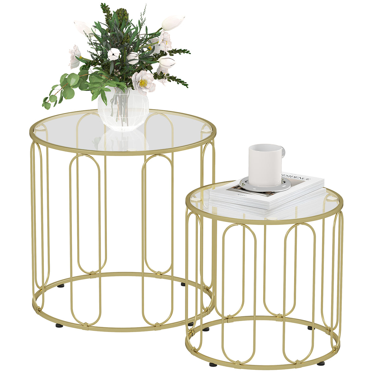 Coffee Table Set Of 2, Nest Of Tables With Metal Frame | One Size | Gold