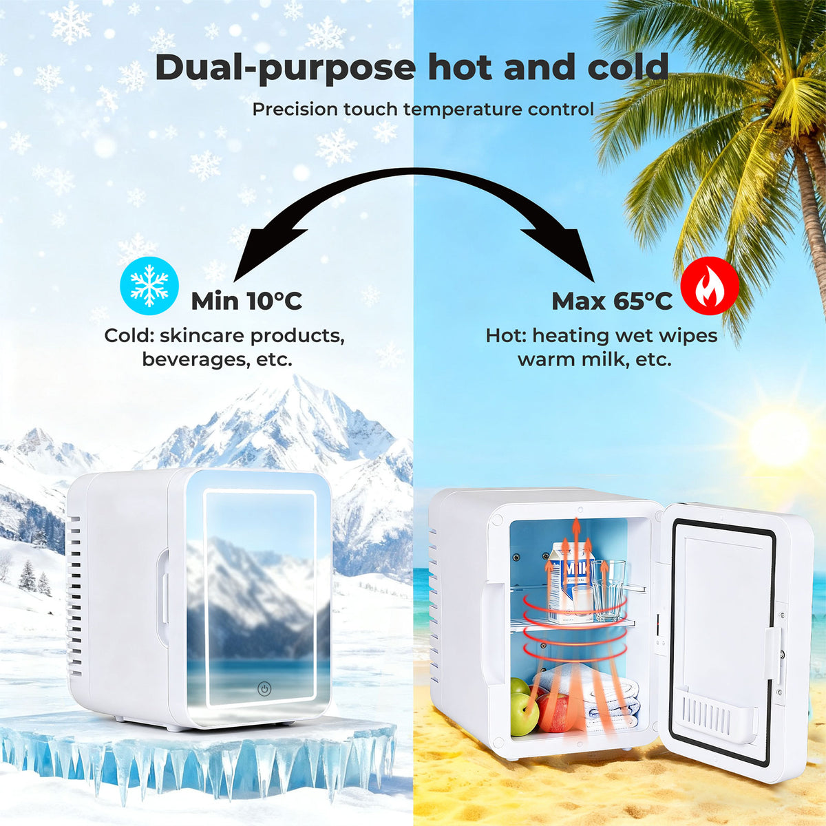 Mini Fridge 5l Portable Cooler Warmer With Mirror Bedroom Office Car | White