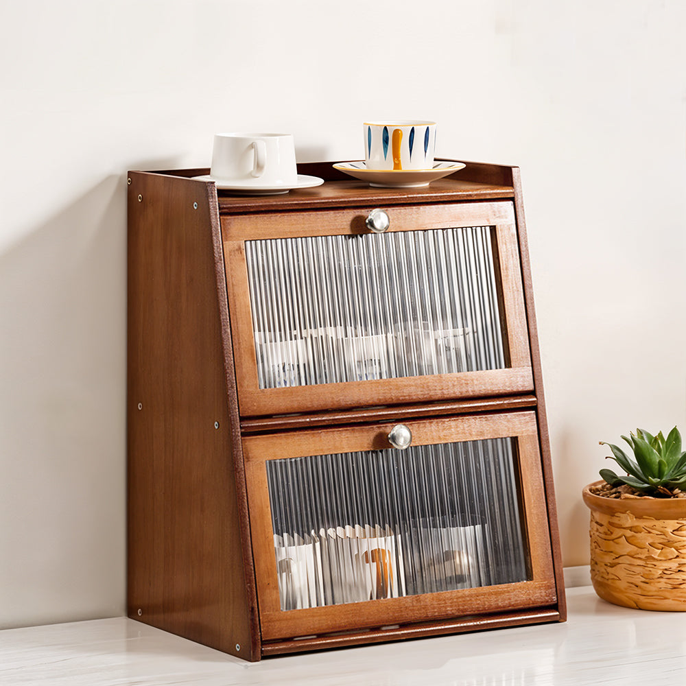3-tier Bamboo Bread Storage Cabinet With Acrylic Flap Door, Space-saving Trapezoid Design | Brown