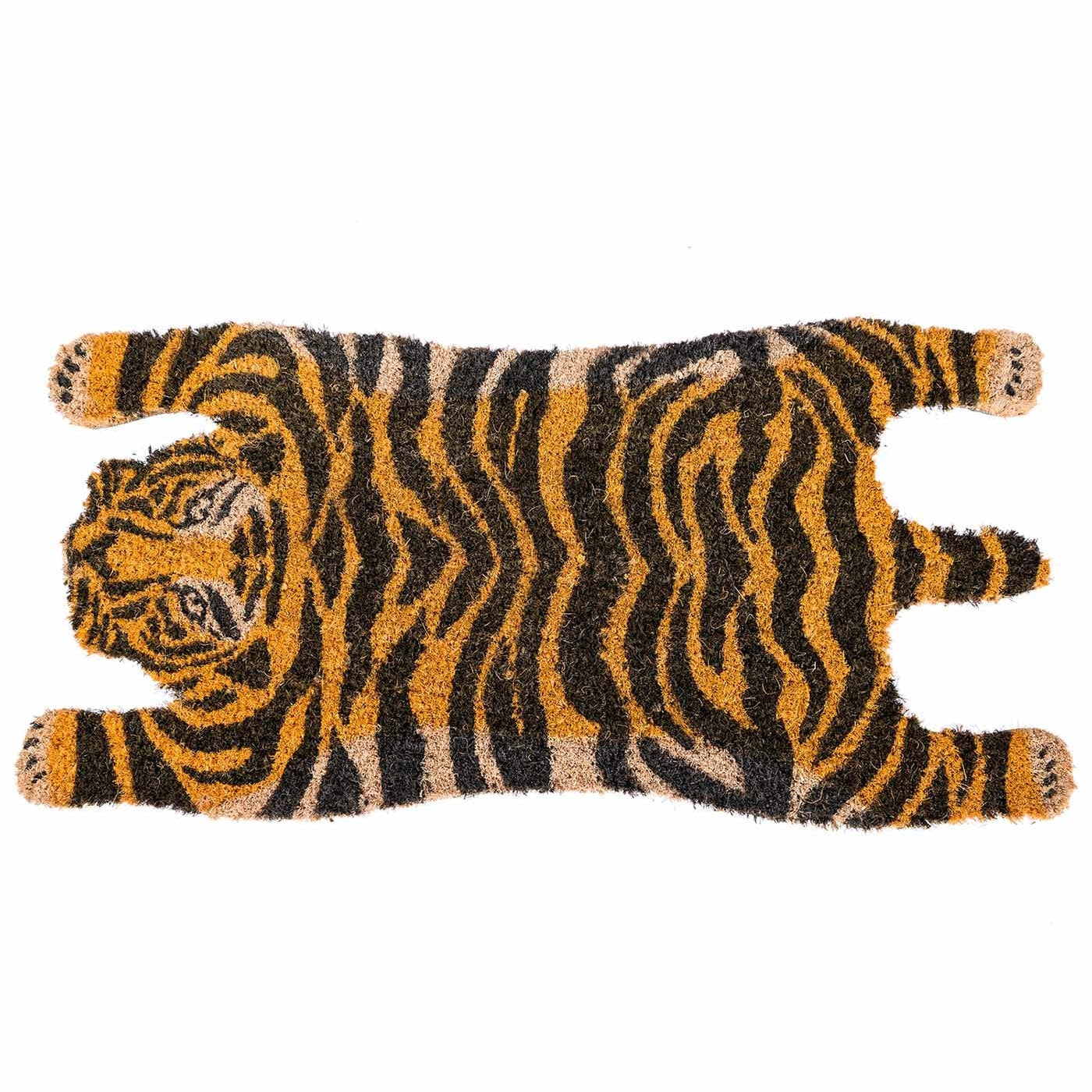 HOMESCAPES Tiger Shaped Coir Animal Print Non-slip Doormat