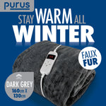 Electric Heated Throw Electric Over Blanket Faux Fur Luxurious 160 X 130cm Soft Fleece Blanket | Double | Grey