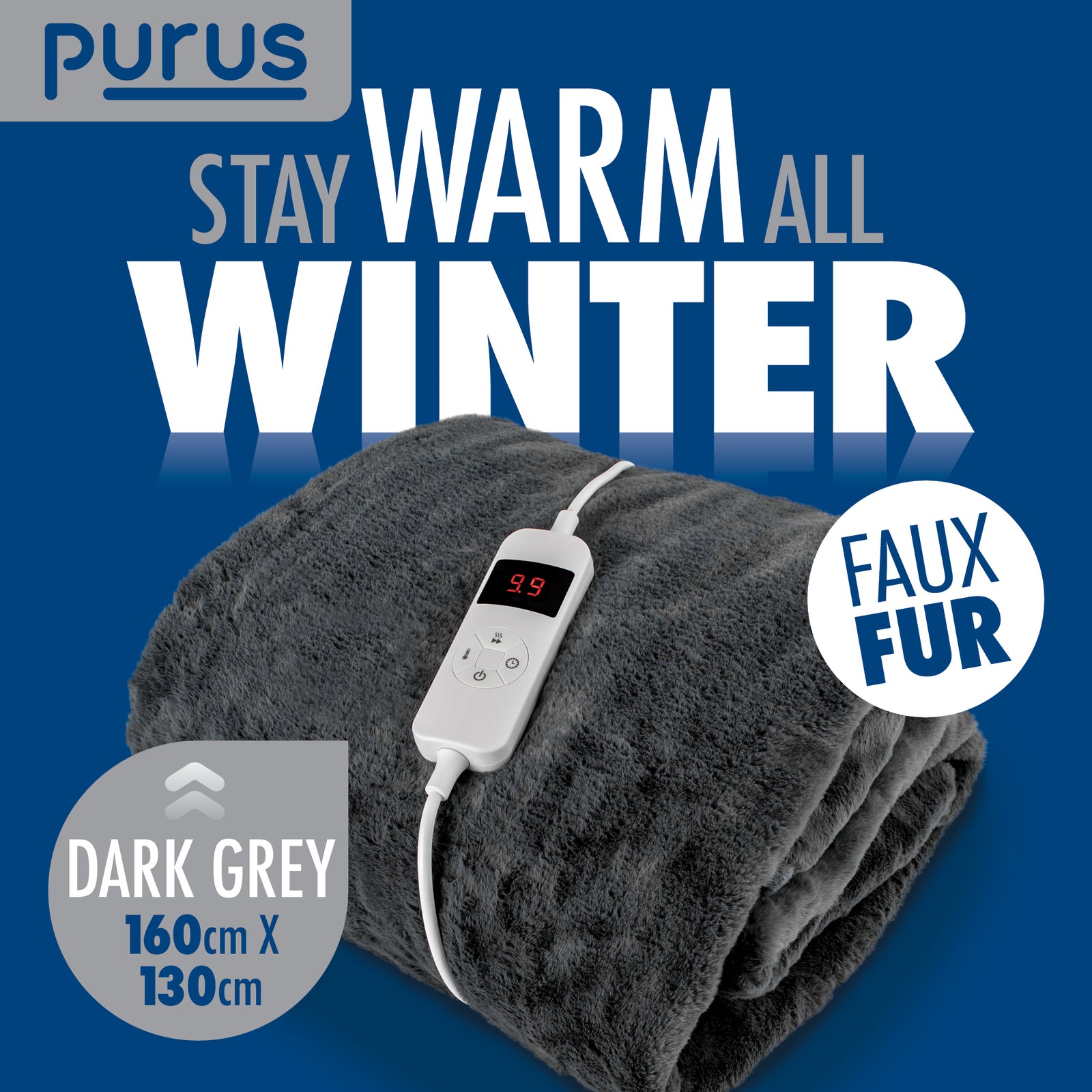 Electric Heated Throw Electric Over Blanket Faux Fur Luxurious 160 X 130cm Soft Fleece Blanket | Double | Grey