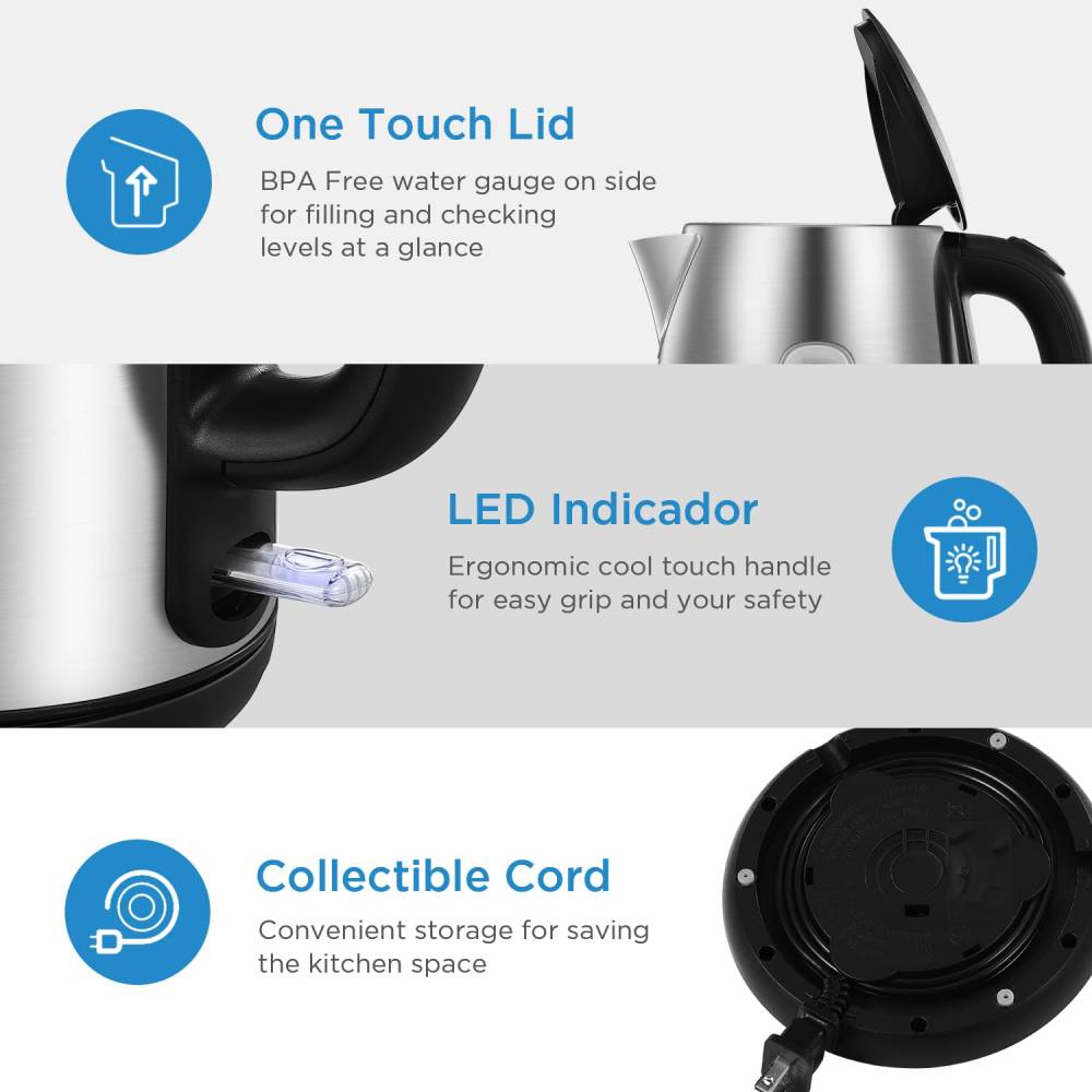 1.7l 3000w Fast Boil Electric Kettle With Auto Shut-off And Dry Burn Protection