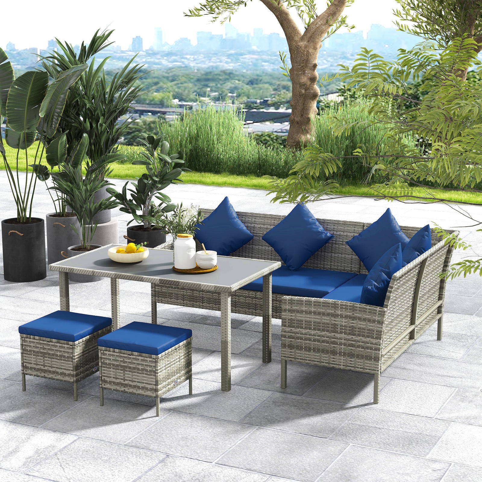 5pcs Rattan Dining Corner Sofa Set, Garden Furniture Set