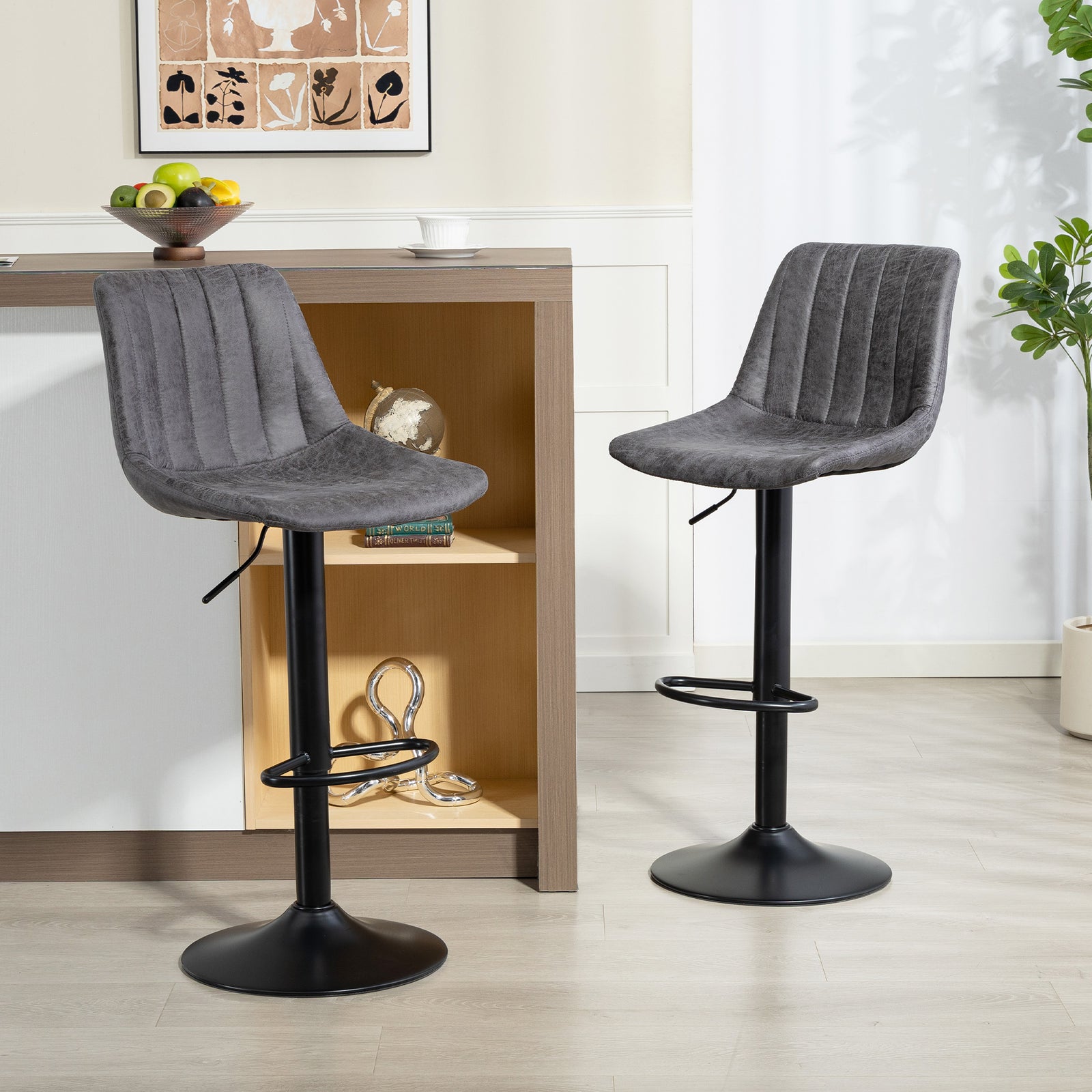 HOMCOM Bar Stools Set Of 2 Adjustable Swivel Bar Chairs With Backrest