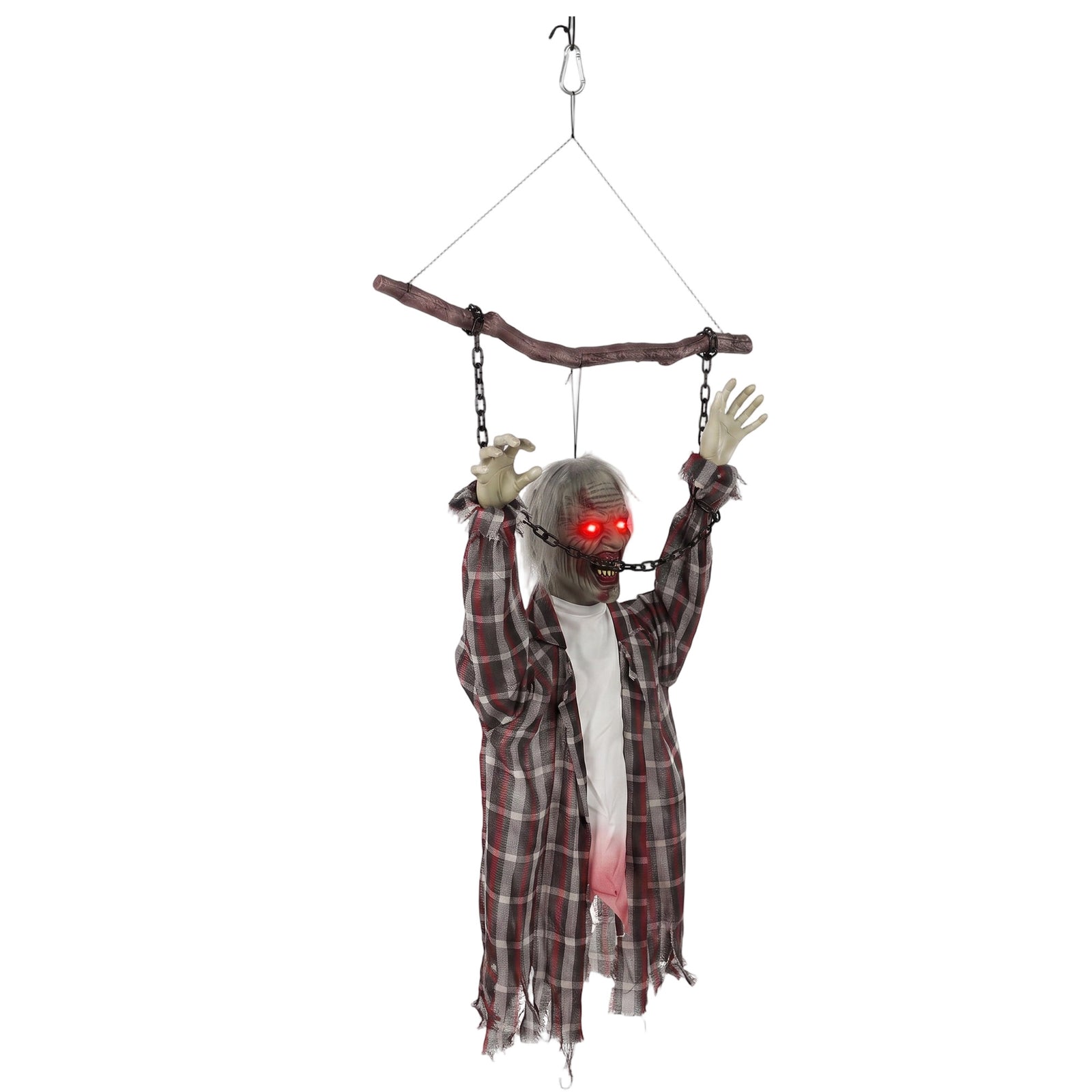 HOMCOM 43" Hanging Animated Chained Zombie Halloween Decoration For Scary Garden