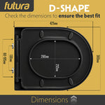 Toilet Seat Soft Close D Shape, Premium Thermoplastic, Quick Release, Top & Bottom Fixings | Black