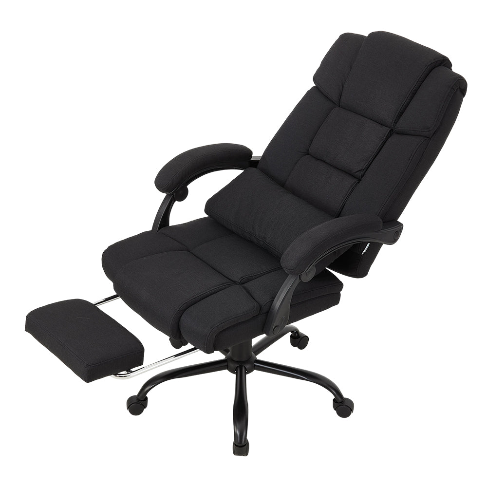 Ergonomic Black Linen Office Chair – High Back, Recline 135°, Built-in Footrest, Adjustable Height, 360° Swivel