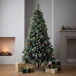 Breeins 180cm Snow-dusted Artificial Christmas Tree With Pinecones & Red Berries