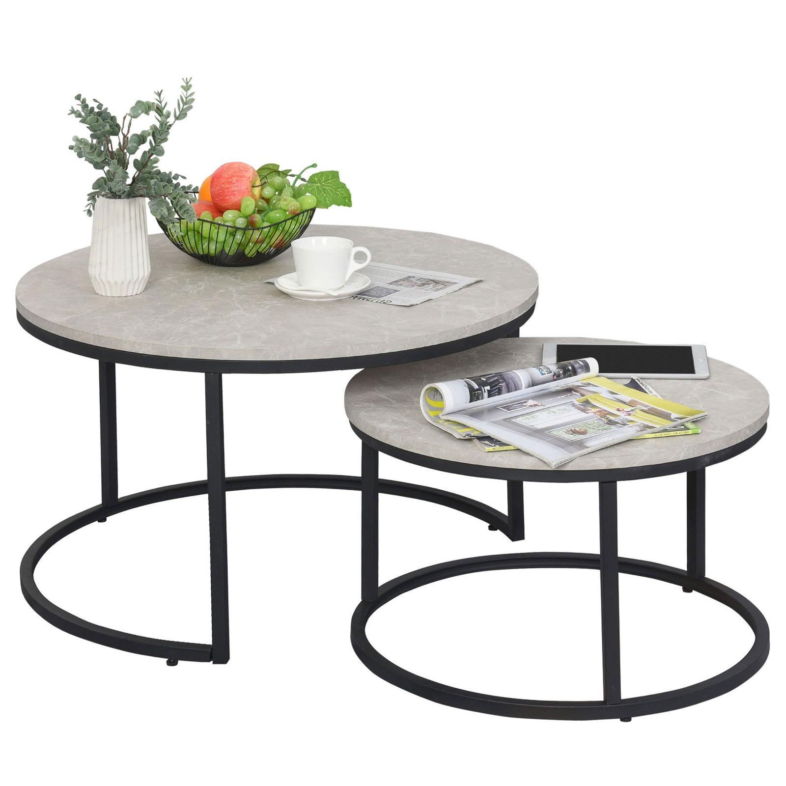 Stacking Coffee Tables Set, Marble Effect | Dove Gray