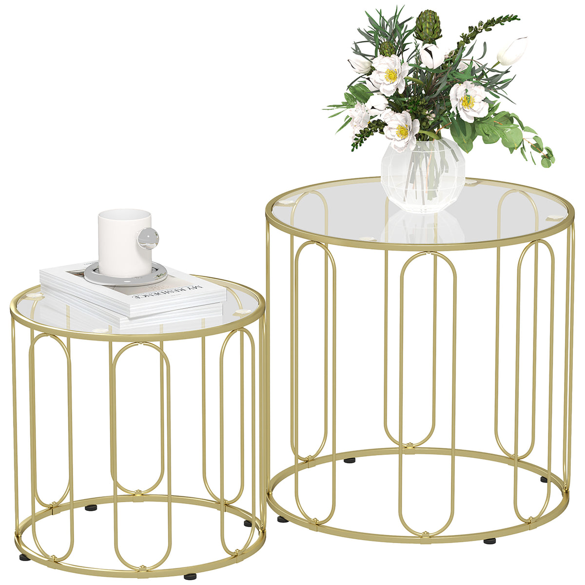Coffee Table Set Of 2, Nest Of Tables With Metal Frame | One Size | Gold