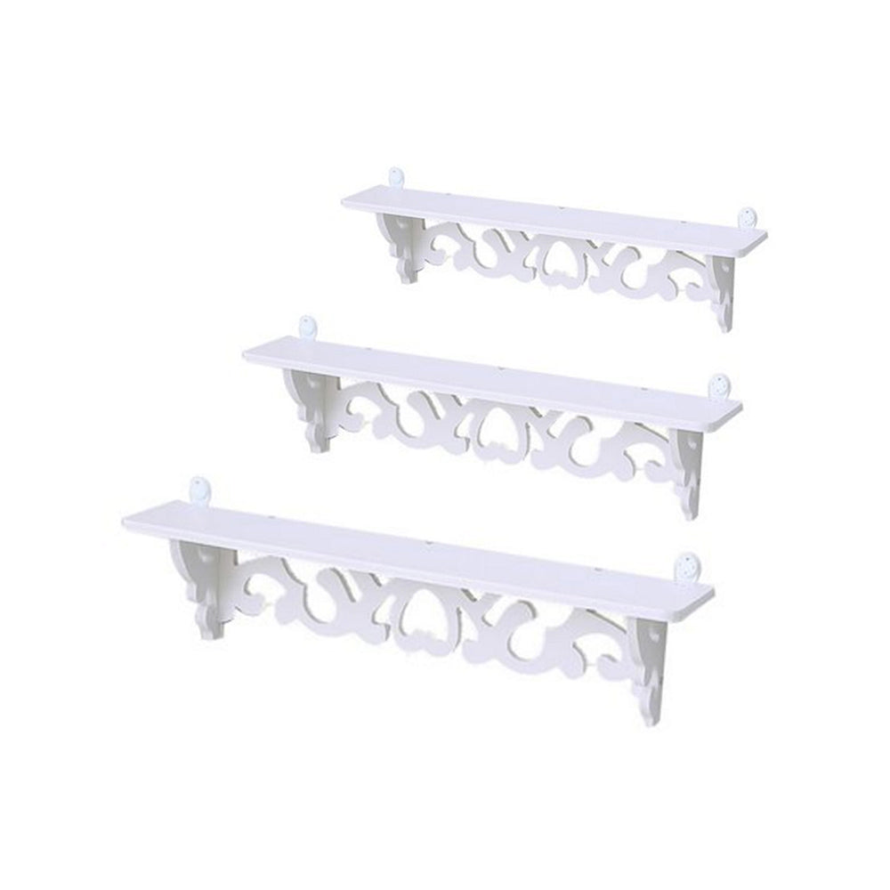 Set Of 3 Wooden Shelves Storage Display Rack Wall-mounted White