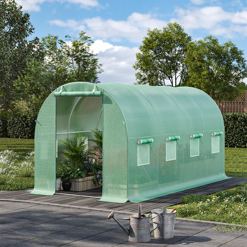 Green Outdoor Walk-in Tunnel Greenhouse With Steel Frame | Medium | Green