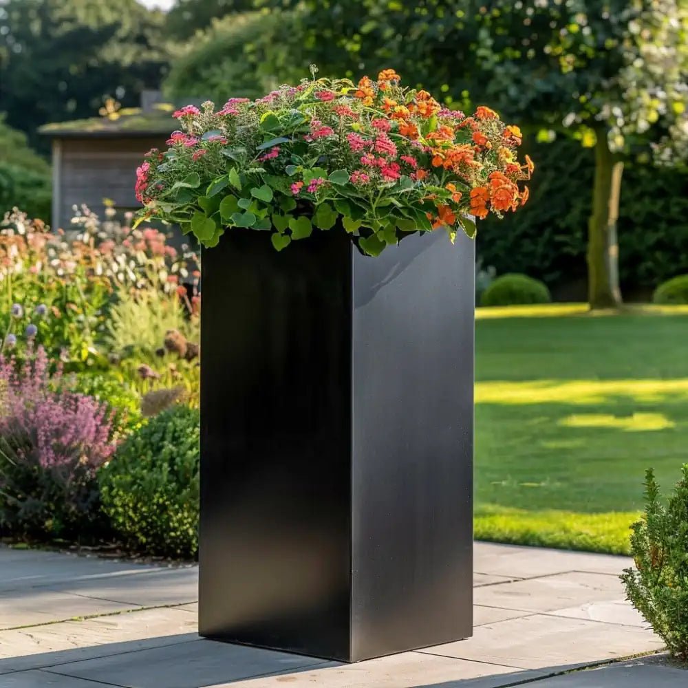 Zinc Galvanised Tall Square Planter | 32cm x 32cm x 75cm | Matte Black