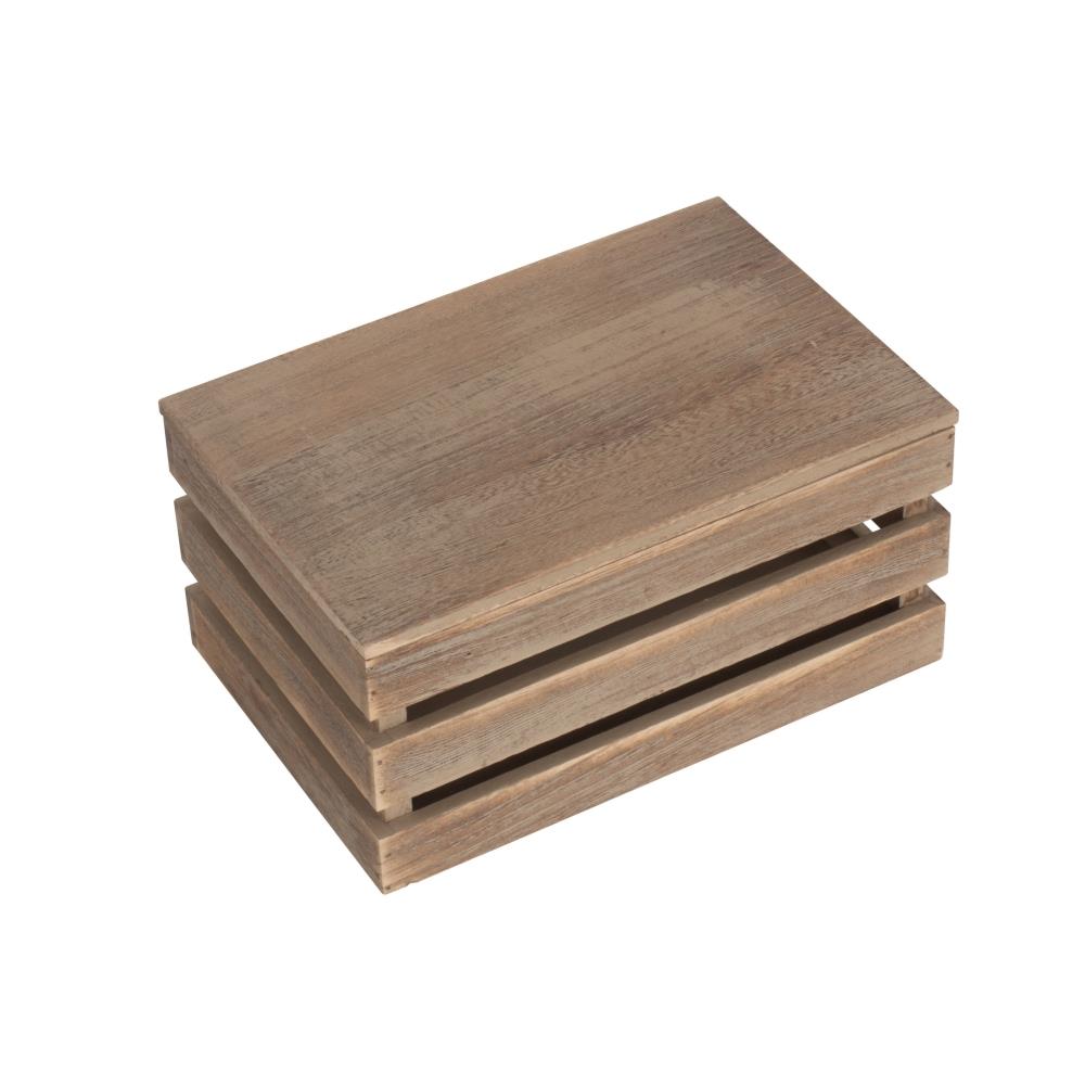 Oak Effect Slatted Lidded Wooden Storage Box | Medium | Brown