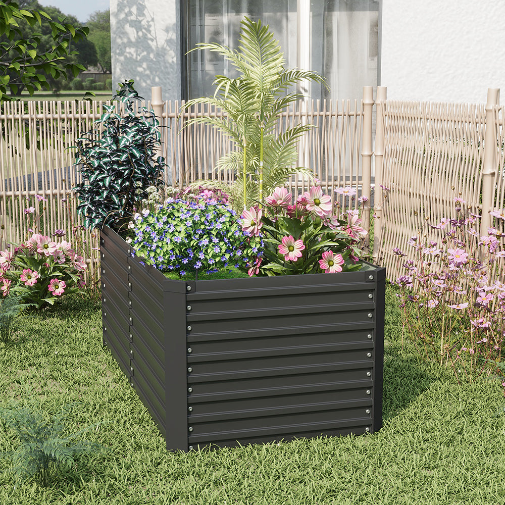 Rectangular Raised Garden Bed – Durable Steel Raised Planter With Safe Edges,160cm W X 80cm D X 60cm H,3 Support Bars | Black