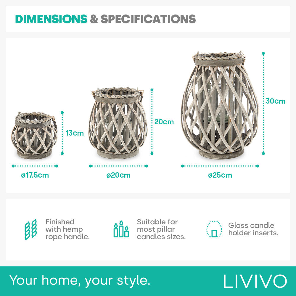 Willow Lanterns Set Of 3 - Grey