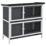 Double Decker Rabbit Hutch Bunny Cage Pet House Outdoor W/ Tray | Gray