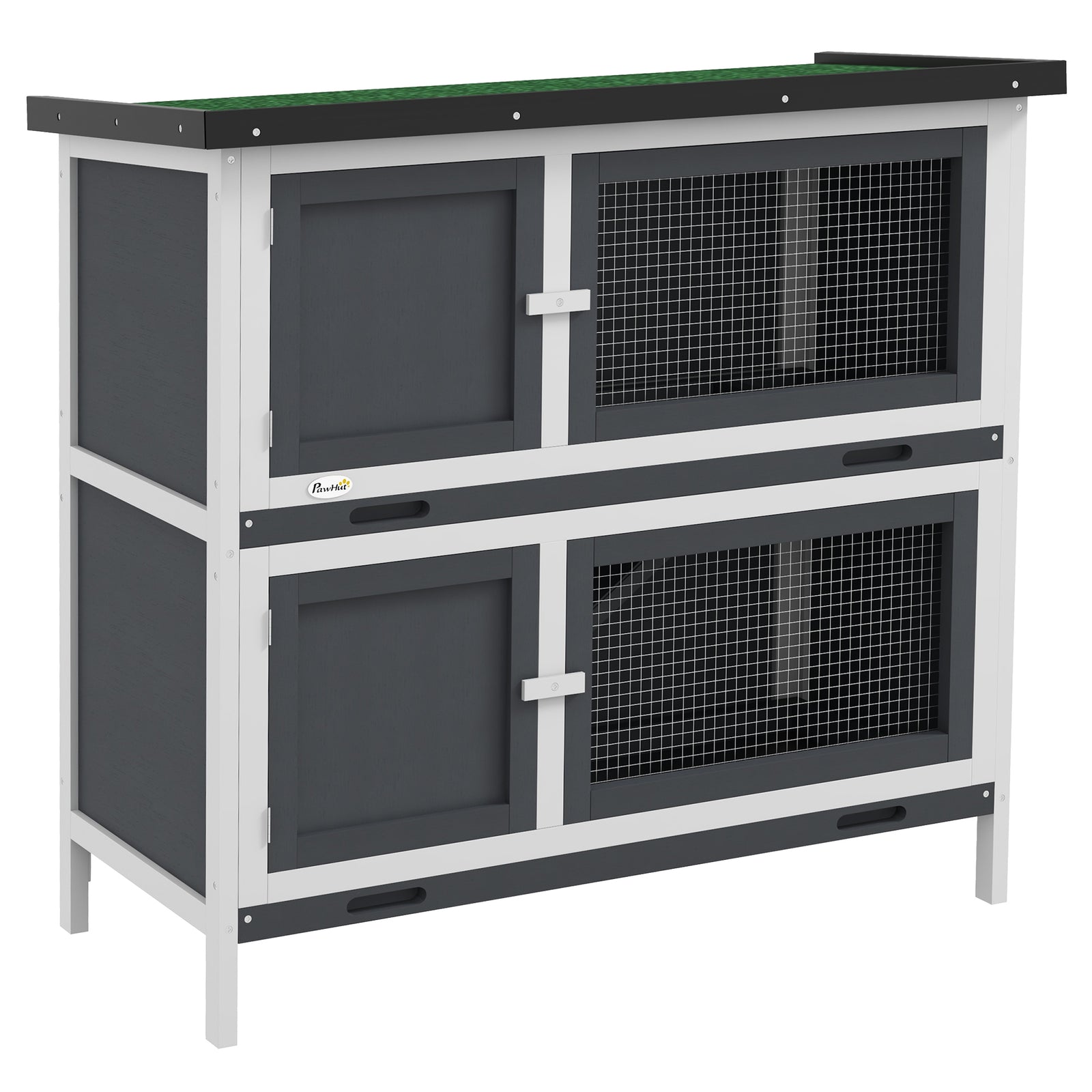 Double Decker Rabbit Hutch Bunny Cage Pet House Outdoor W/ Tray | Gray