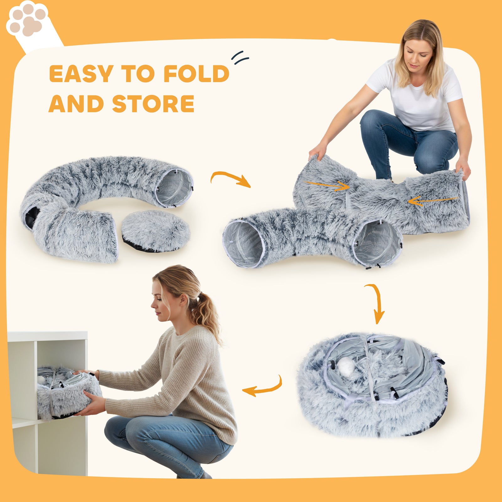 Donut Play Tunnel Bed With Washable Cushion And Toy Ball, Light Grey