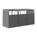 3 Bin Storage Shed – Heavy-duty Galvanized Steel Outdoor Bin Store With Lift-up Lids & Lockable Doors | Grey