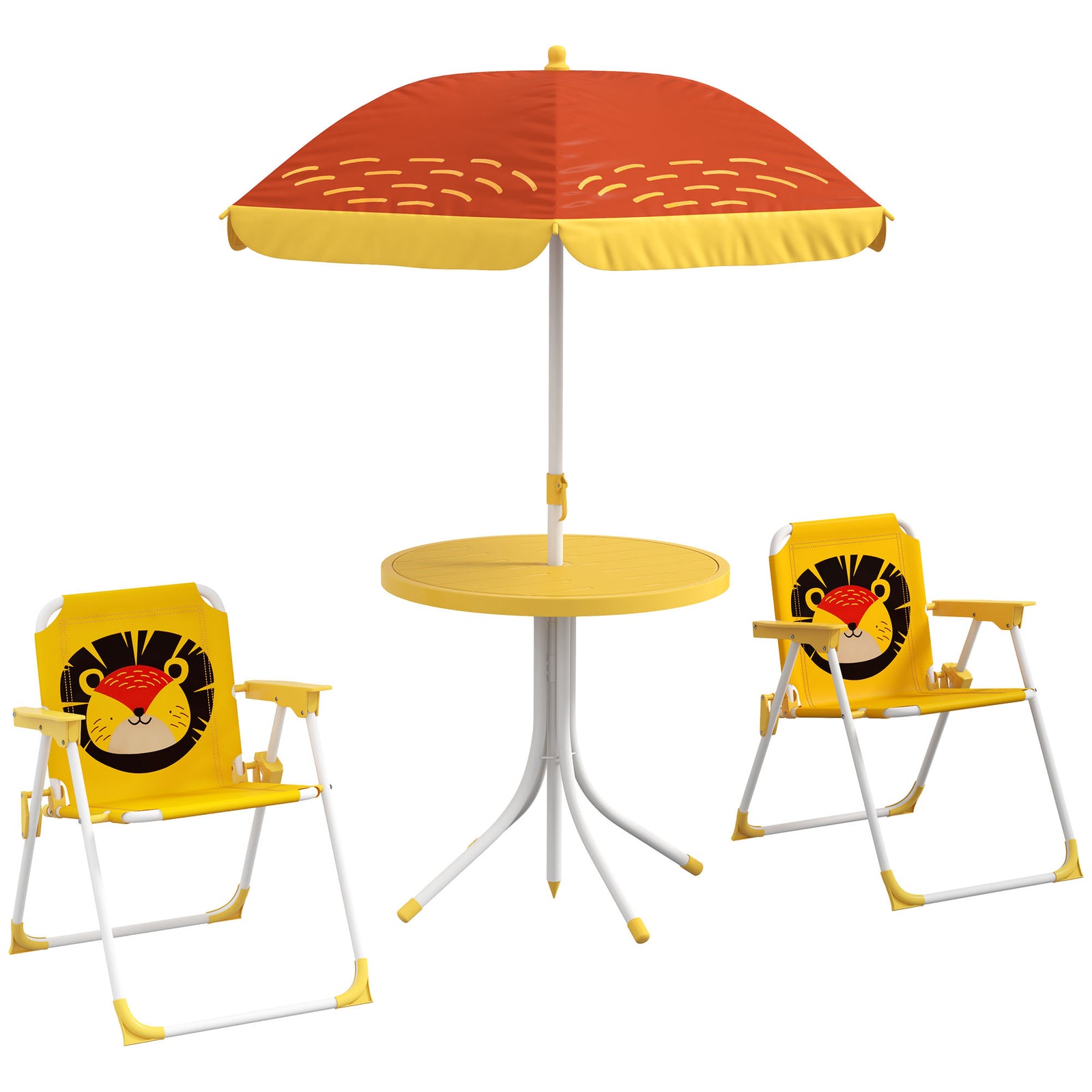 Kids Bistro Table And Chair Set W/ Lion Theme, Adjustable Parasol