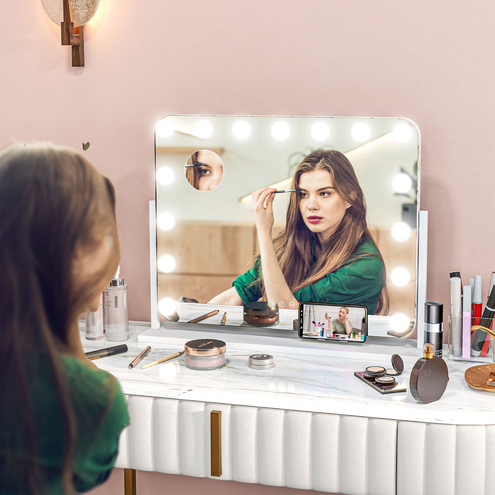 Hollywood Dimmable Makeup Mirror With Magnifier, Usb