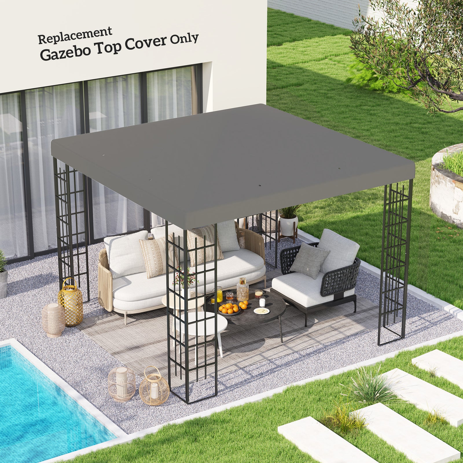 3x3m Gazebo Canopy Replacement Cover, With Drain Holes