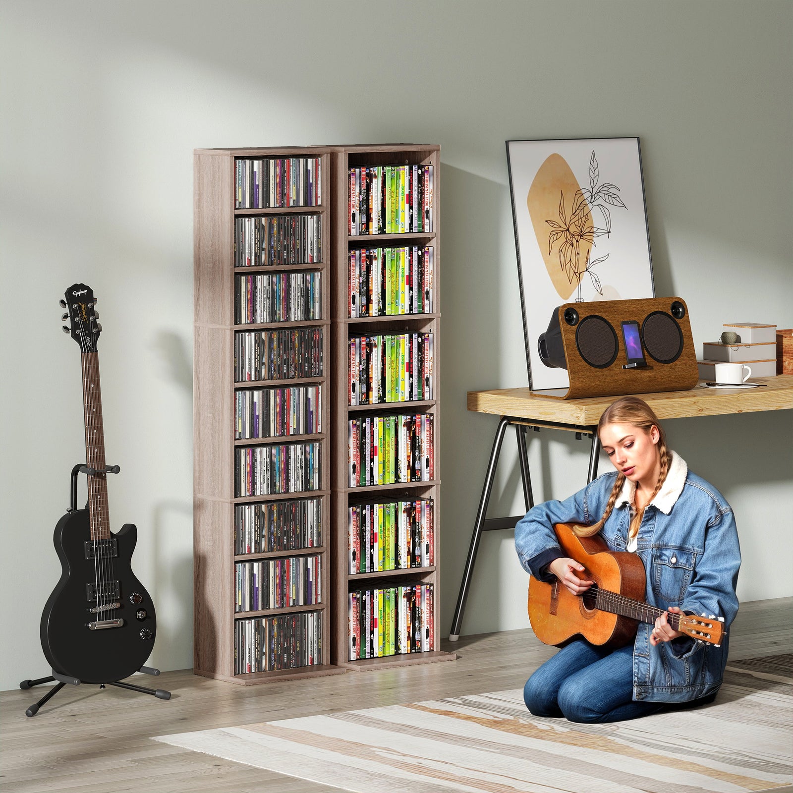 260 Cd Storage Unit 120 Dvd Storage Tower With 9 Compartments | Natural