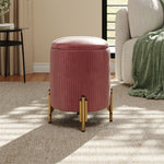 Modern Pleated Storage Ottoman With Metal Base | Dark Pink