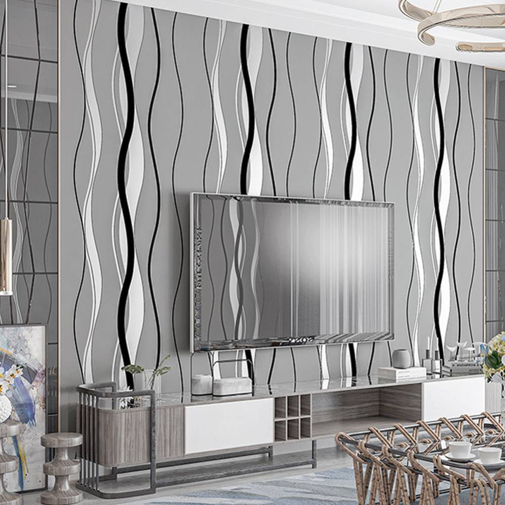Modern Curve Striped Non-woven Wallpaper | Dark Grey