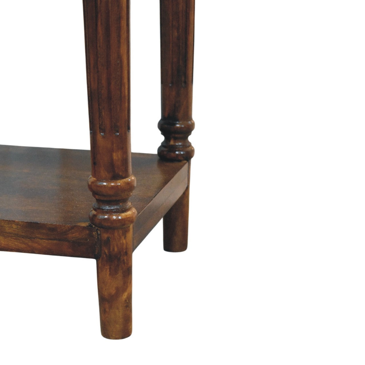 Tall Turned Leg Side Table, 1 Drawer, 2 Open Shelves, Dark Brown | 3 | Brown