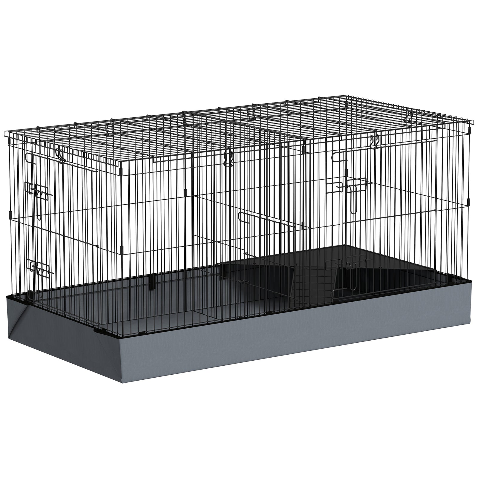 Guinea Pig Cage, 2 In 1 Rabbit Cage Pet Playpen With 2 Separate Area, Black