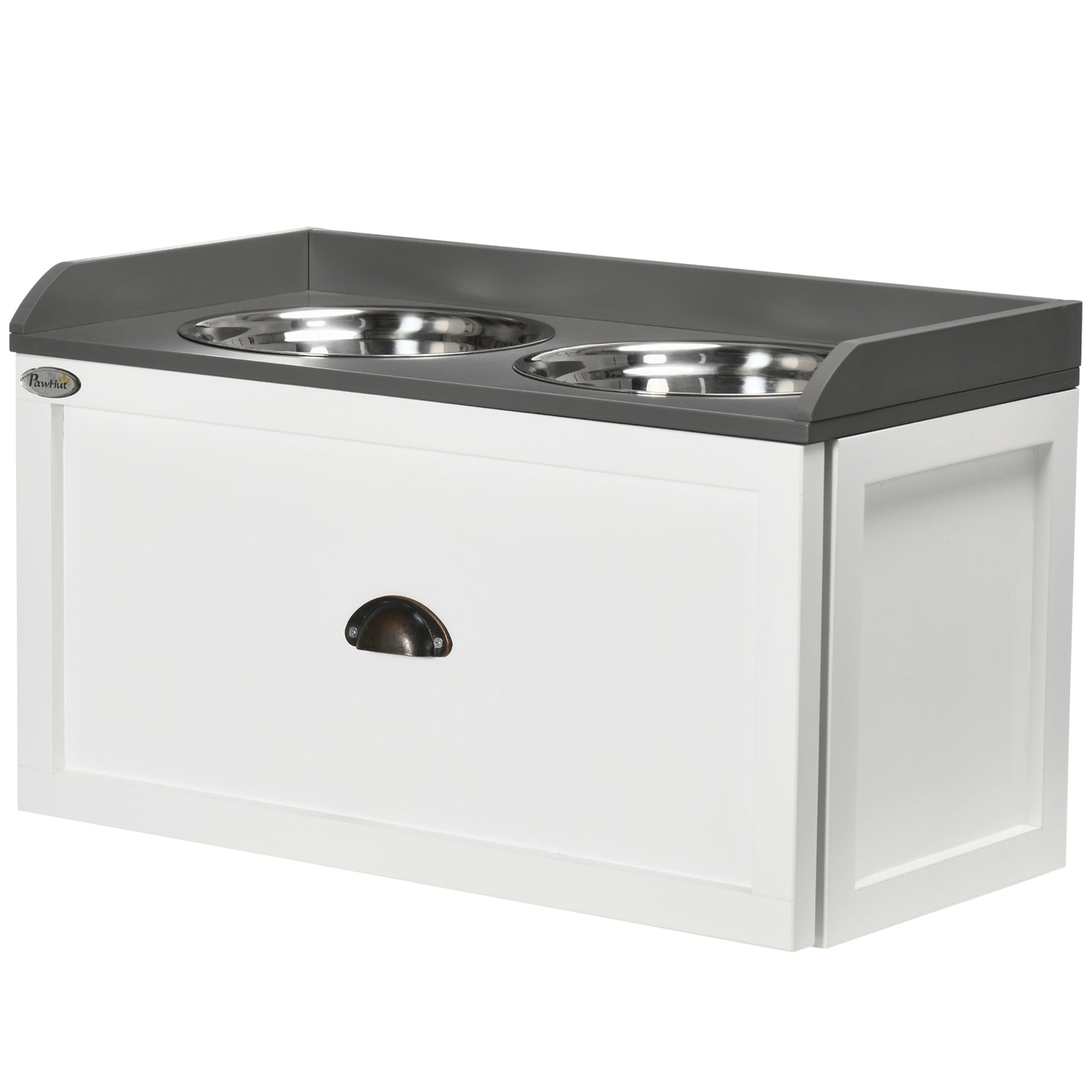 Stainless Steel Raised Dog Bowl W/ 21l Storage Drawer, For Large Dogs | White