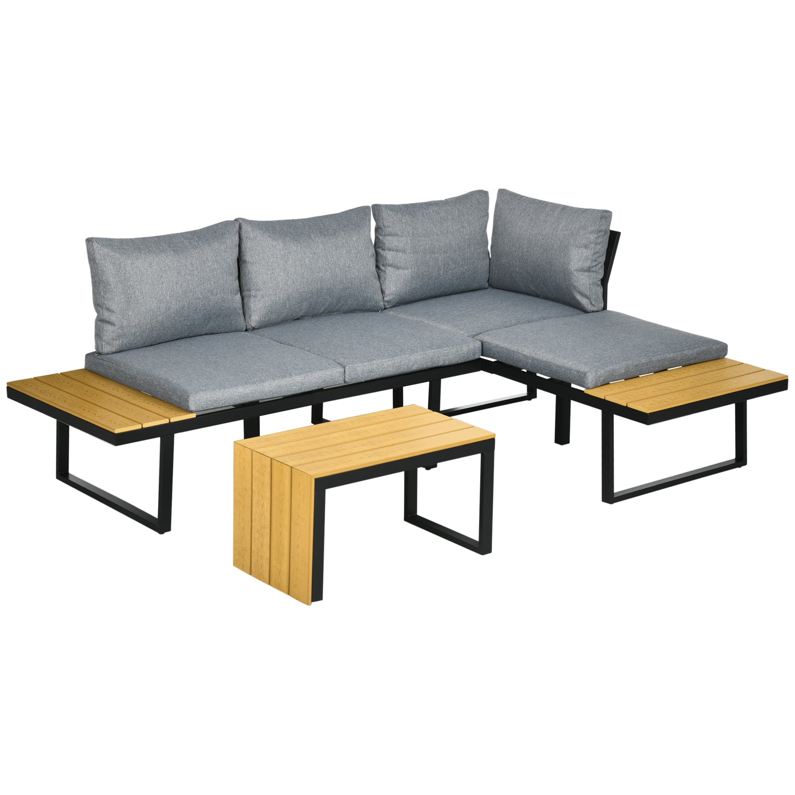 3pcs Patio Set W/ Cushions, Plastic Top Table